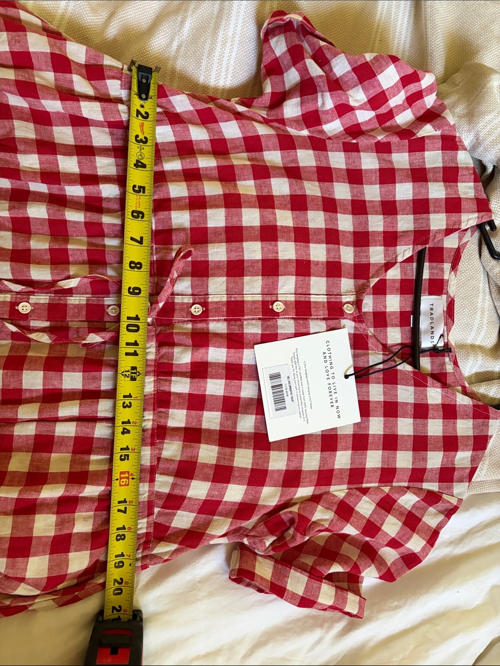 NWT Tradlands Red and White Gingham Button-Front Midi Dress with Waist Tie - Picture 3 of 6